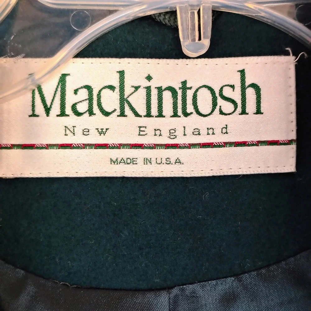 Mackintosh New England Vintage Wool Car Coat Teal Green Gold Crest Buttons Sz 12